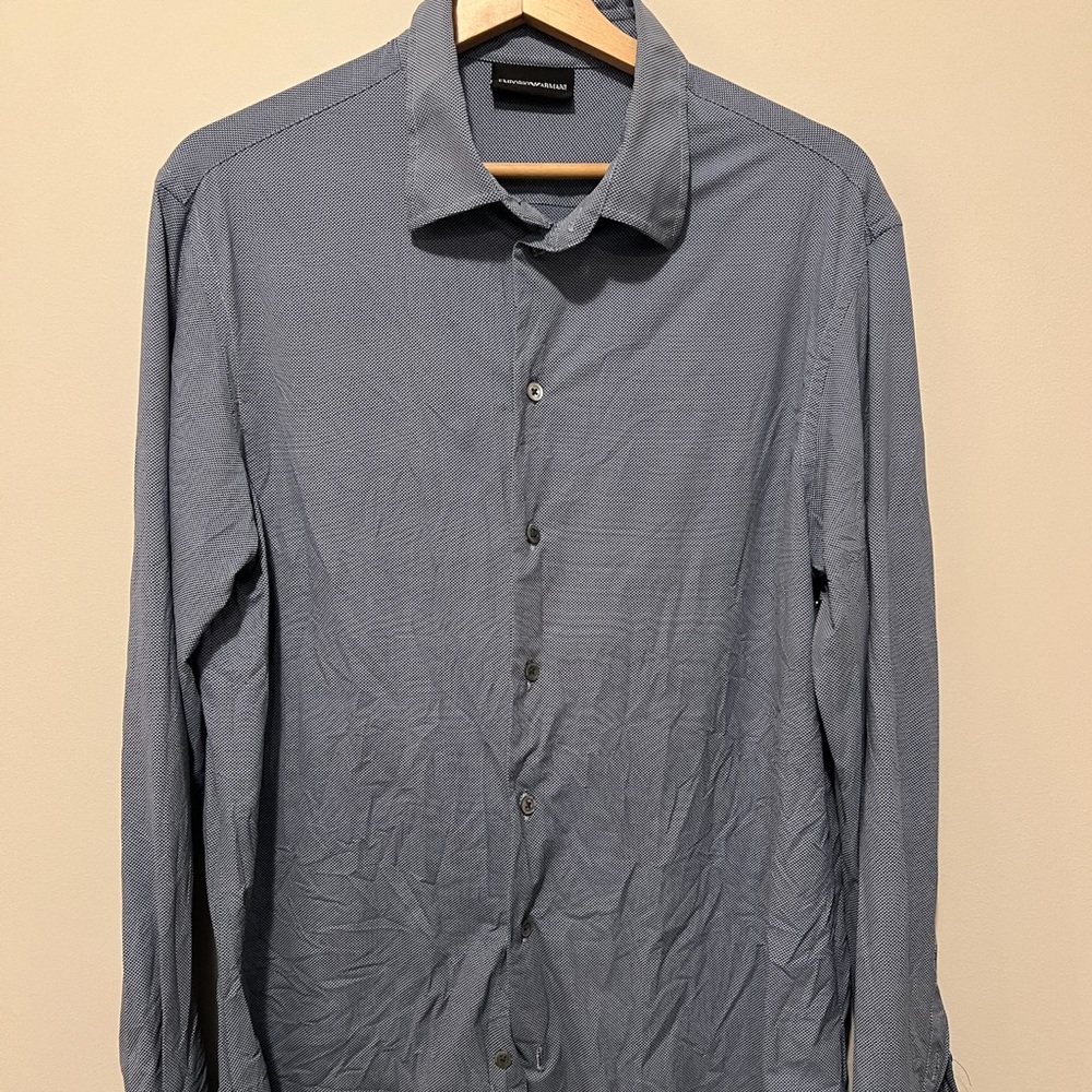 Emporio Armani Light Blue Oval Silk Smooth Dress Shirt